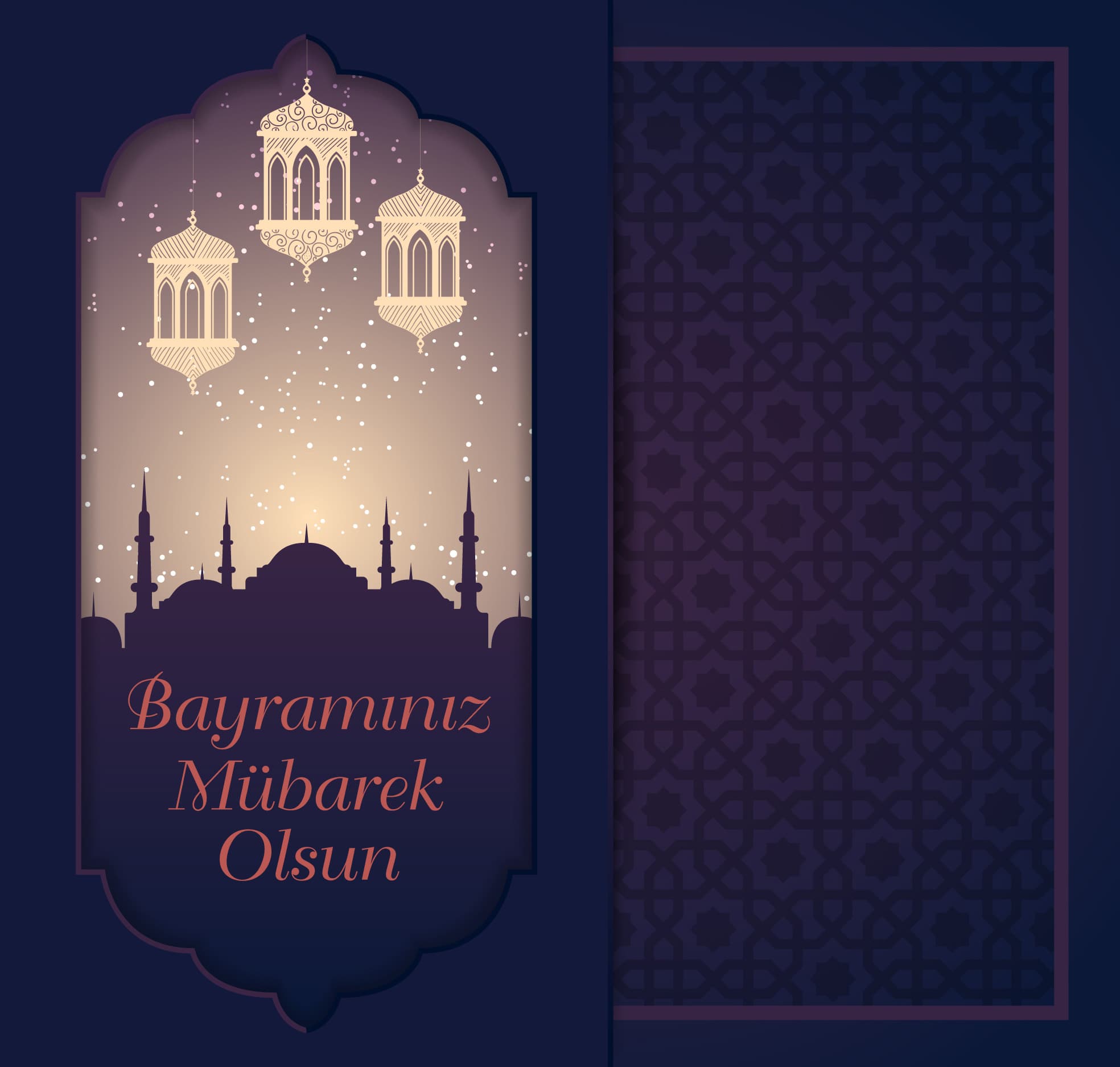 Islamic Bayraminiz Mubarek Olsun Greeting Card Vector (AI)