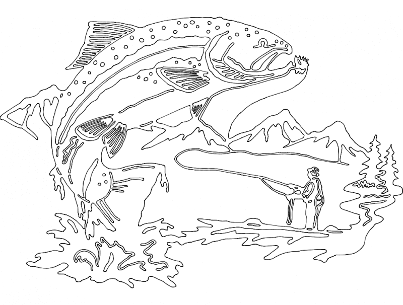 Jumping Trout Fishing Scene DXF Vector for Laser Cutting