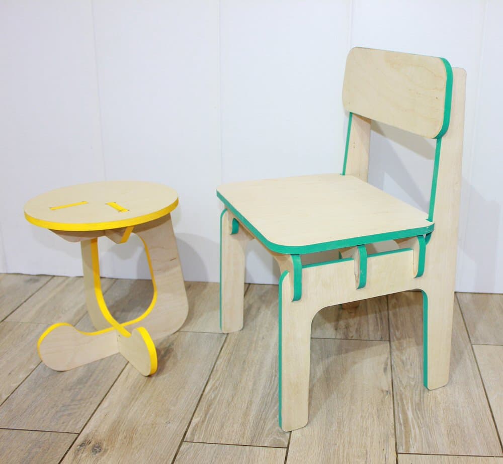 Kids Chair and Stool Set Laser Cut Vector DXF File