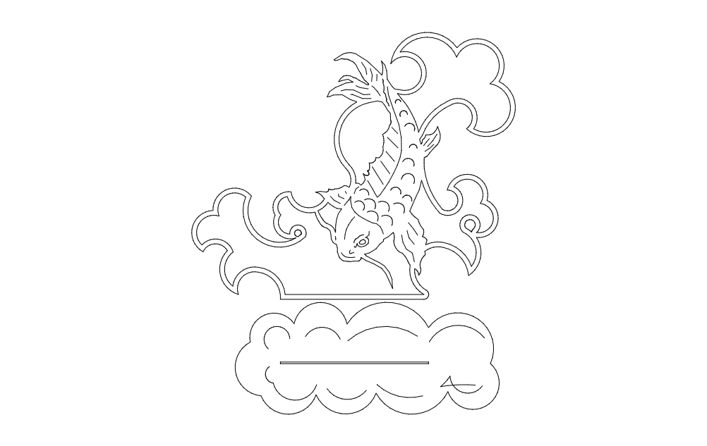 Koi Fish with Stylized Waves Vector File for Laser Cutting