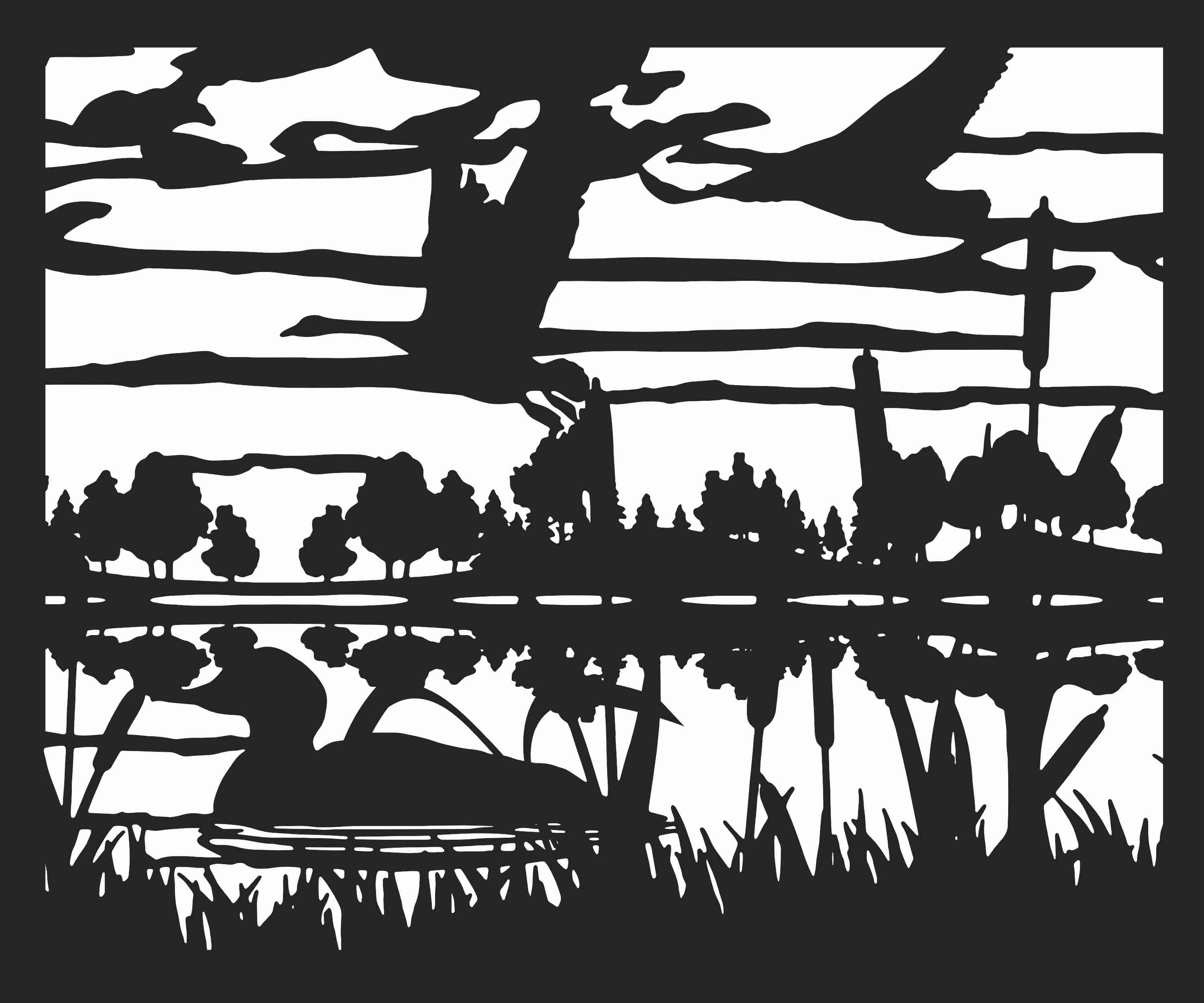 Lake Wildlife Scene Vector Art for Laser Cutting DXF