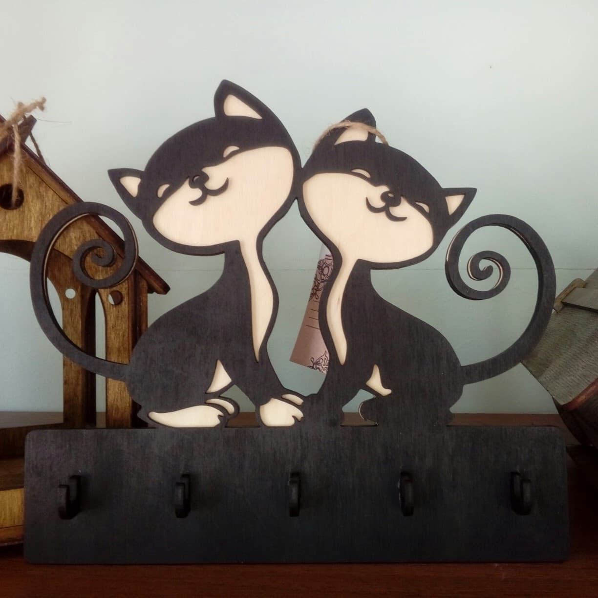 Laser Cut Cat Couple Key Holder Wall Decor DXF CDR SVG