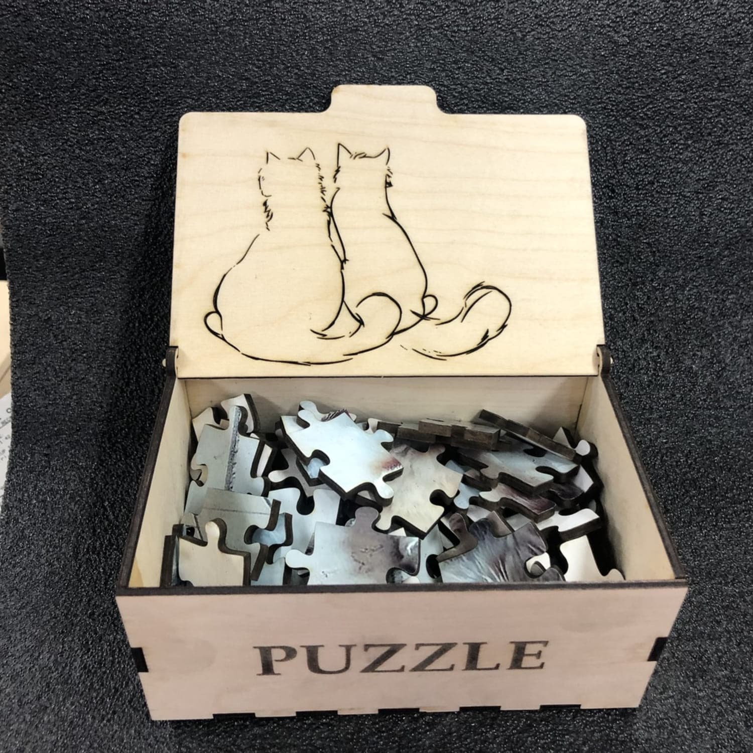 Laser Cut Cat Puzzle Storage Box DXF Vector File