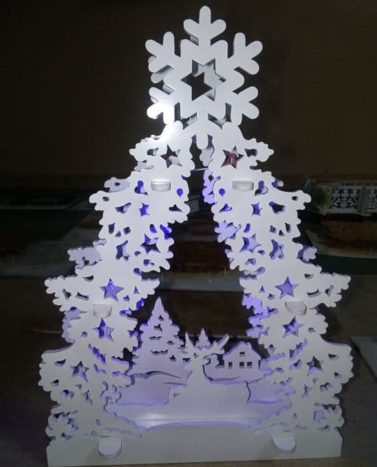 Laser Cut Christmas Tree Scene with Snowflake Topper Vector File