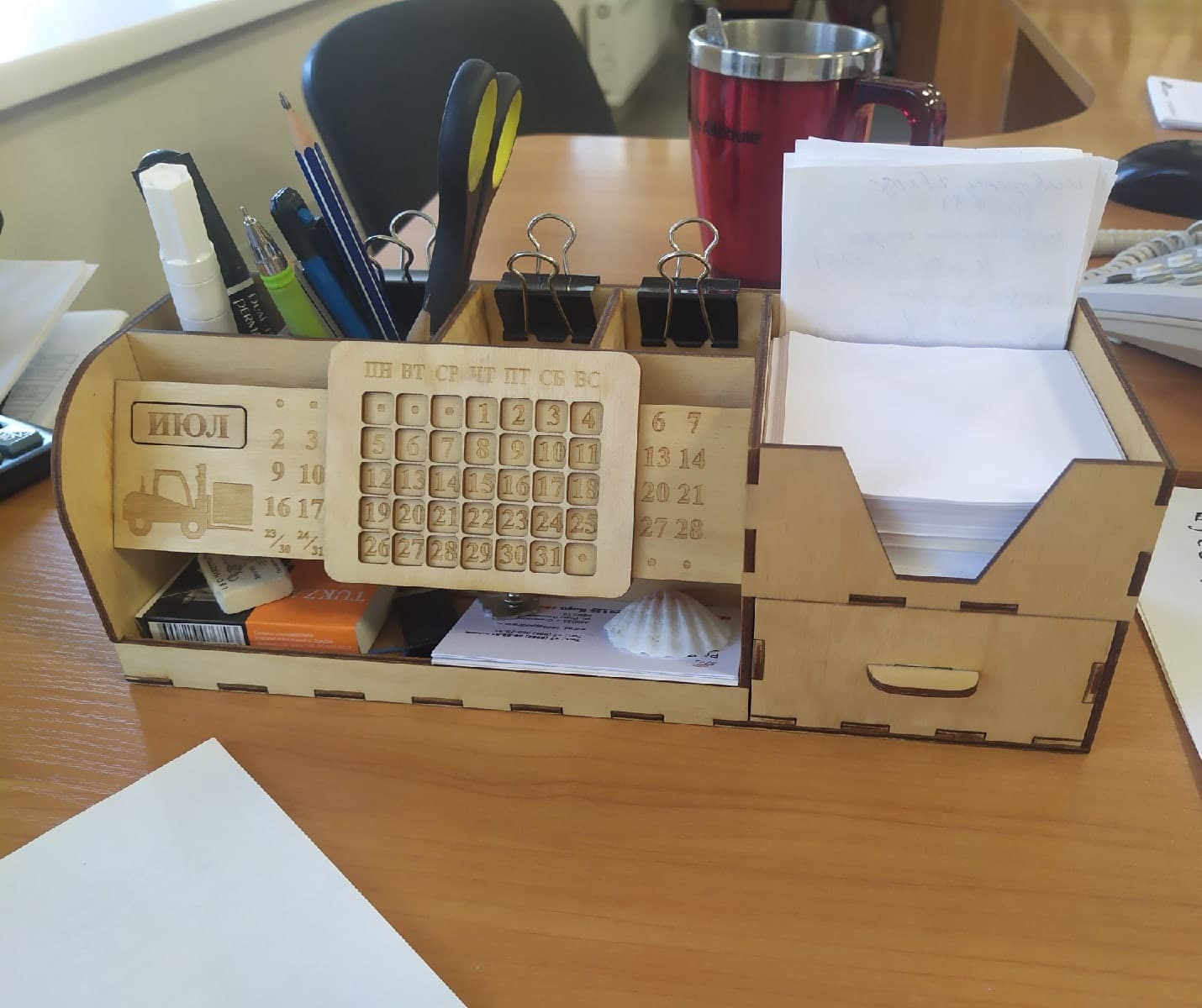 Laser Cut Desk Stationery Organizer with Perpetual Calendar DXF