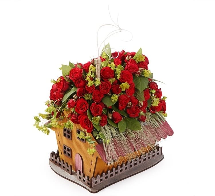 Laser Cut House Shaped Flower Box Vector Plan