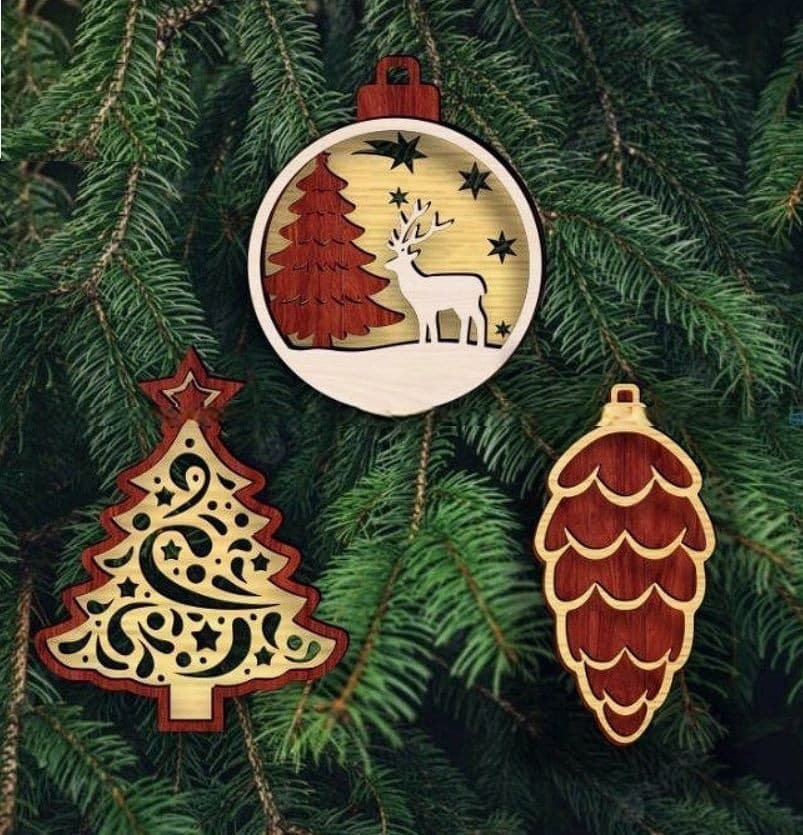 Layered Christmas Ornaments CDR Vector Pack for Laser Cutting