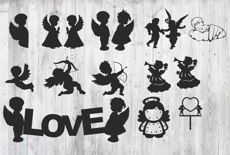 Lovely Cupid and Angel Silhouettes Vector Set for Laser Cutting