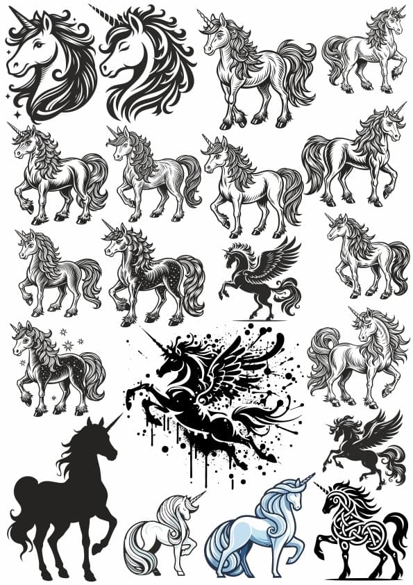 Magical Unicorn Vector Collection for Laser Cutting (SVG, DXF)