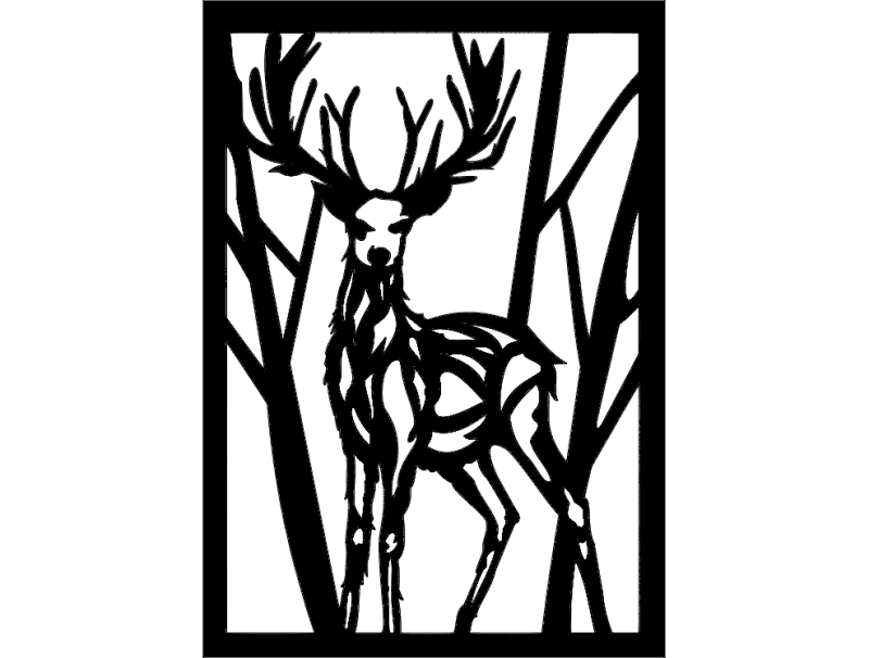 Majestic Deer in Forest Vector Wall Art DXF File