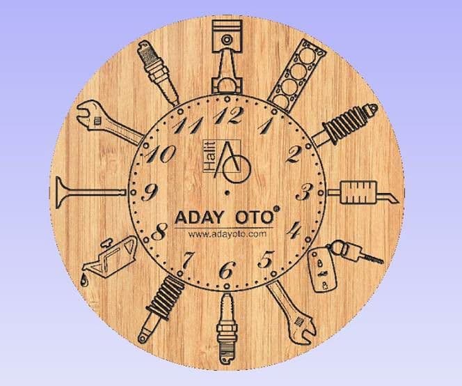 Mechanic Auto Parts Wall Clock Laser Cut Vector DXF File