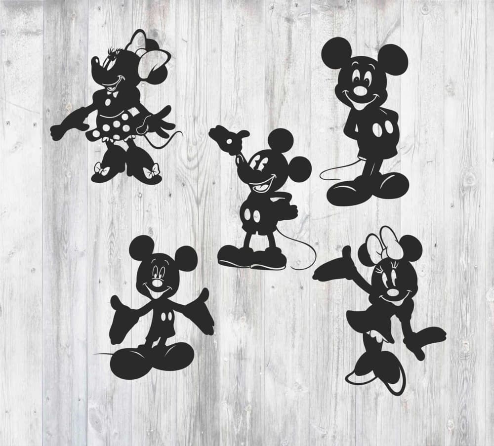 Mickey and Minnie Mouse Silhouette Vector Set for Laser Cutting