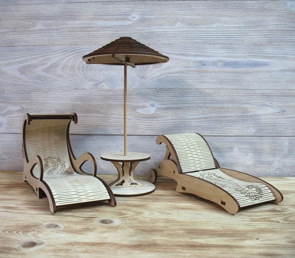 Miniature Beach Lounge Chair and Umbrella Laser Cut Vector Plan