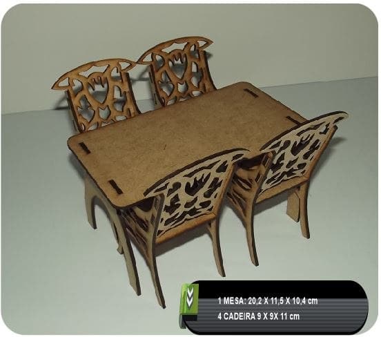 Miniature Dining Table and Chairs Set Laser Cut Vector DXF