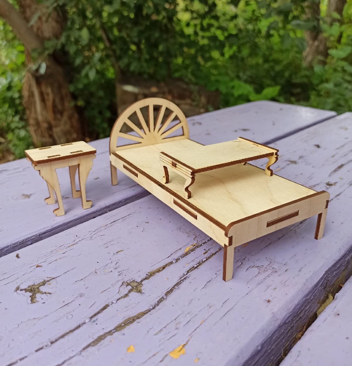 Miniature Dollhouse Bed and Table Set Laser Cut DXF File