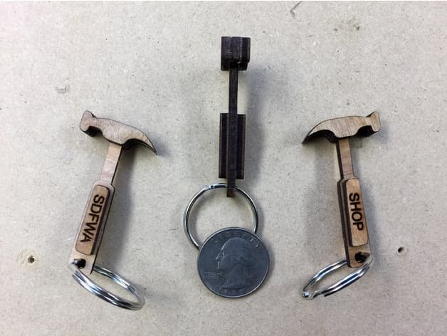 Miniature Hammer Keychain 3D Puzzle Laser Cut Vector File