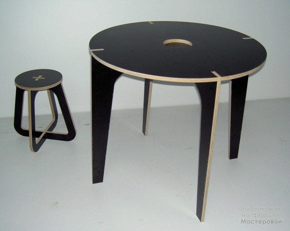 Minimalist Round Plywood Coffee Table and Stool DXF Vector Set