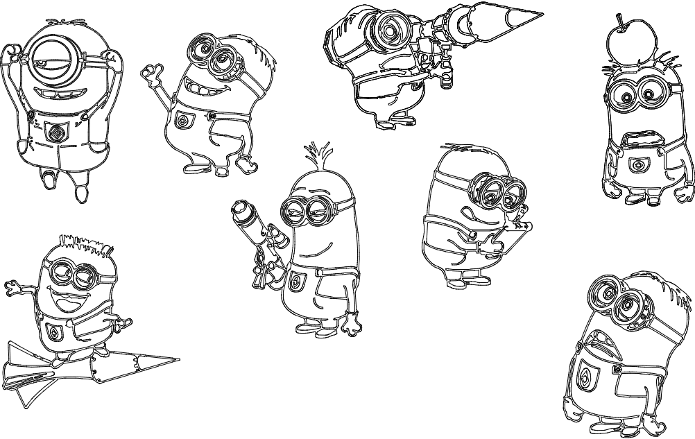 Minions Cartoon Characters Vector Set for Laser Cutting DXF