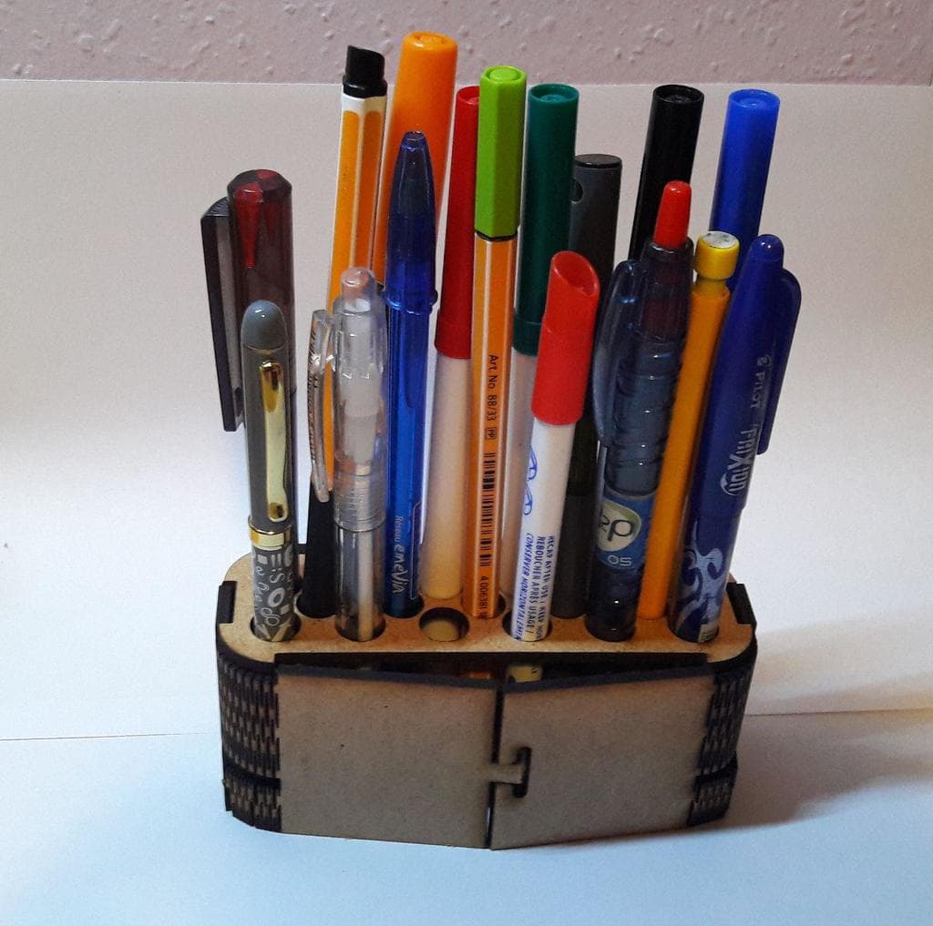 Modern Laser Cut Desk Pencil Holder DXF Vector Plan