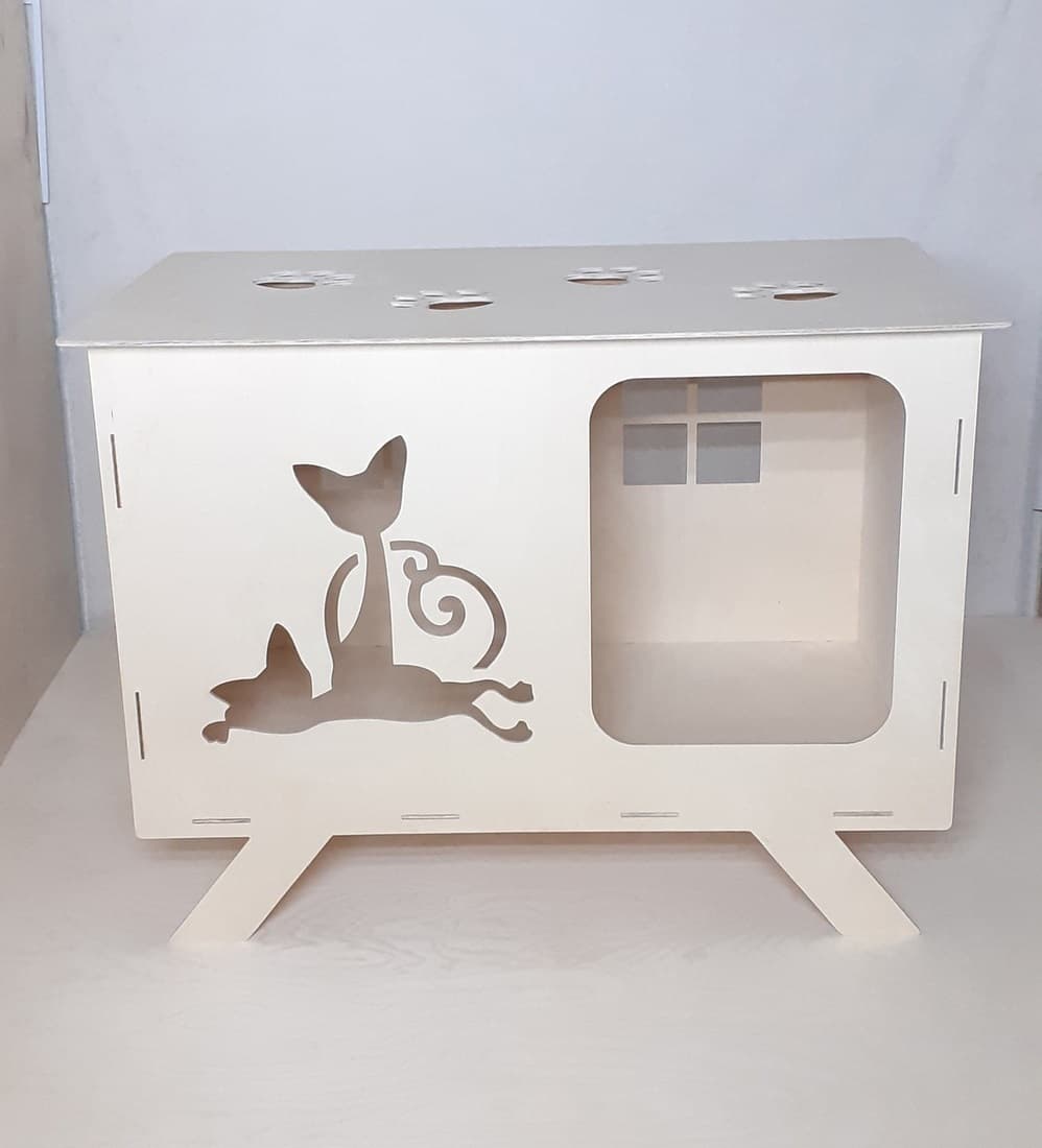 Modern Laser Cut Wooden Cat House Vector Design