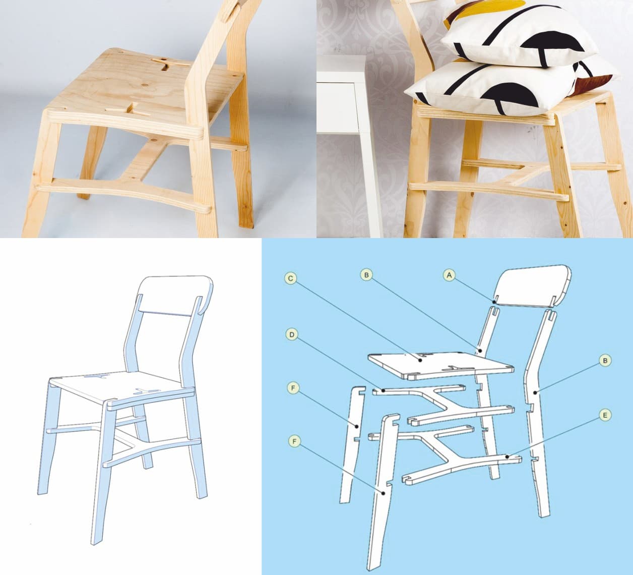 Modern Plywood Chair 3D Puzzle - Laser Cut CNC DXF File