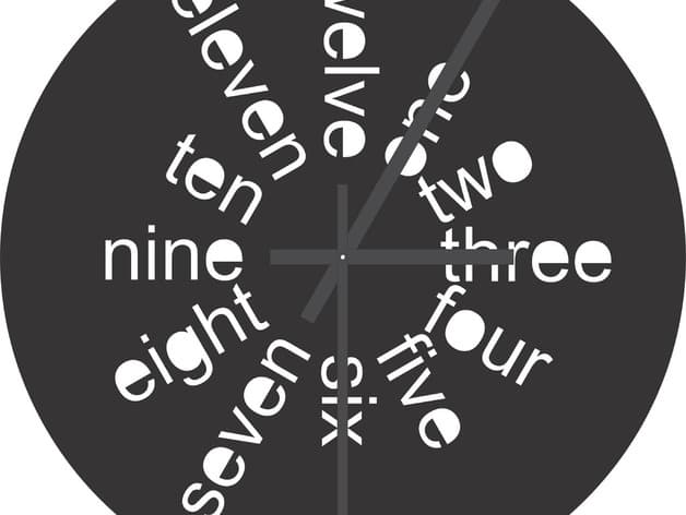 Modern Typographic Wall Clock Laser Cut Vector File DXF