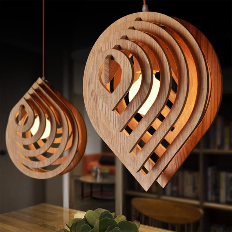 Modern Water Drop Wooden Pendant Lamp Laser Cut Vector File