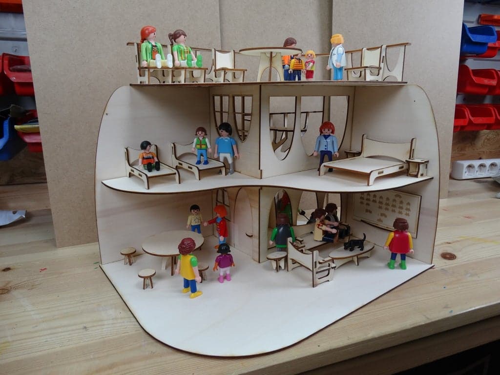 Modern Wooden Dollhouse Laser Cut Project Vector DXF File