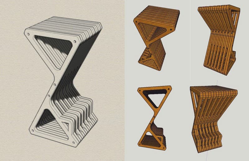 Modern Z-Shape Bar Stool Laser Cut CNC Vector Plan