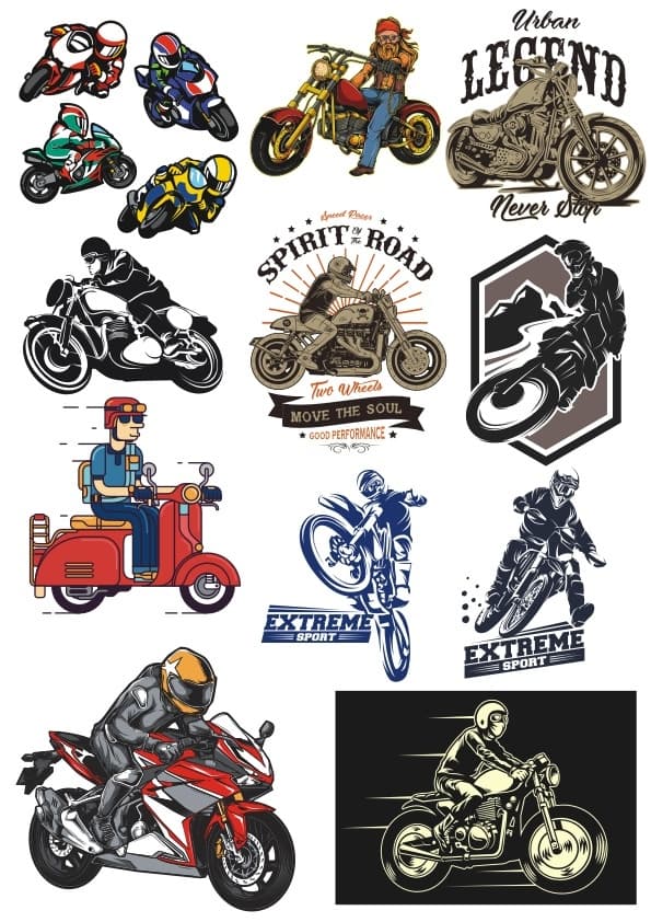 Motorcycle Rider and Biker Sport Vector Collection (SVG, DXF)