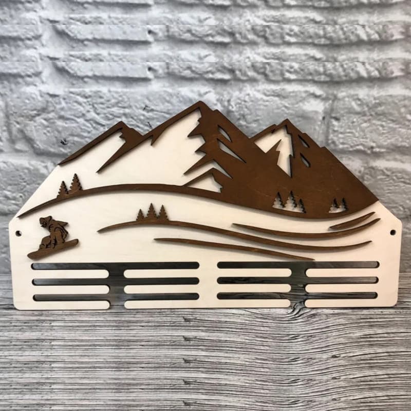 Mountain Snowboarder Medal Hanger Laser Cut DXF CDR Vector