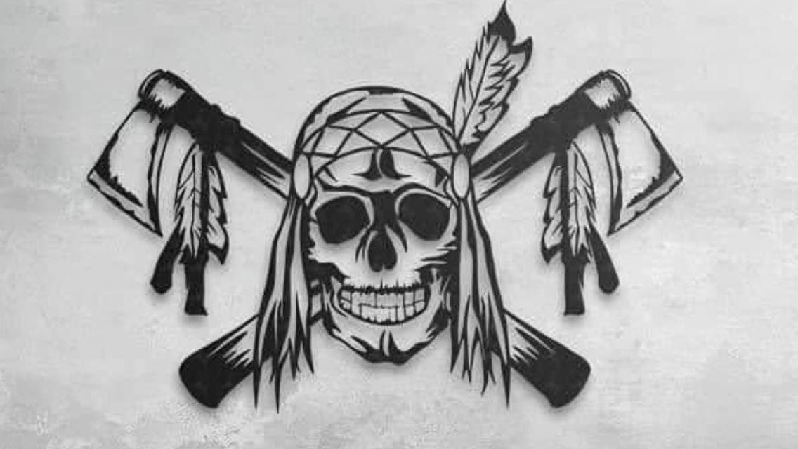 Native American Skull with Tomahawks DXF Vector File