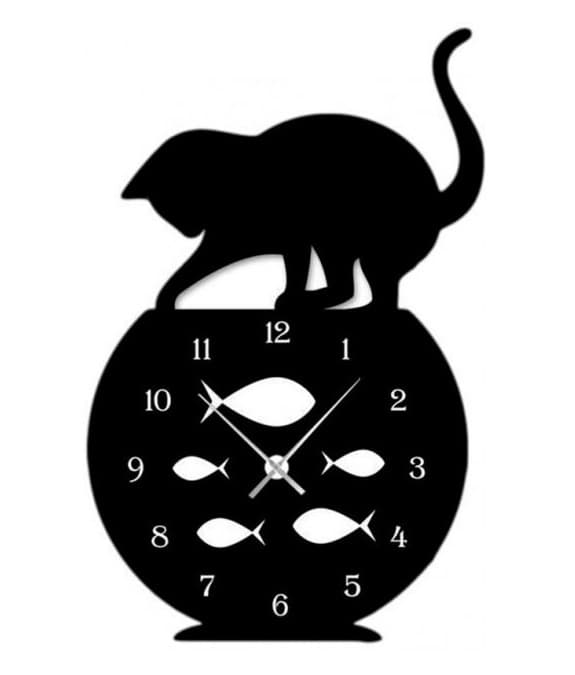 Naughty Cat and Fishbowl Wall Clock Laser Cut Vector File
