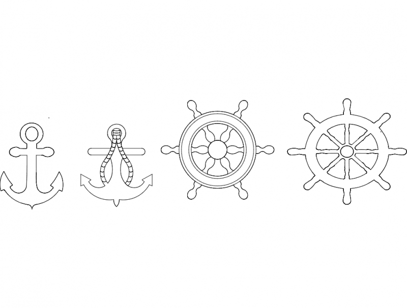 Nautical Anchor and Ship Wheel Set DXF Vector File