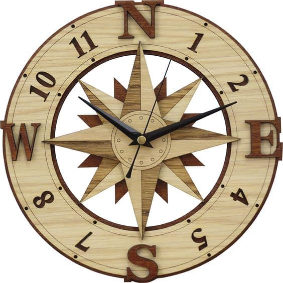 Nautical Compass Wall Clock Laser Cut Vector File