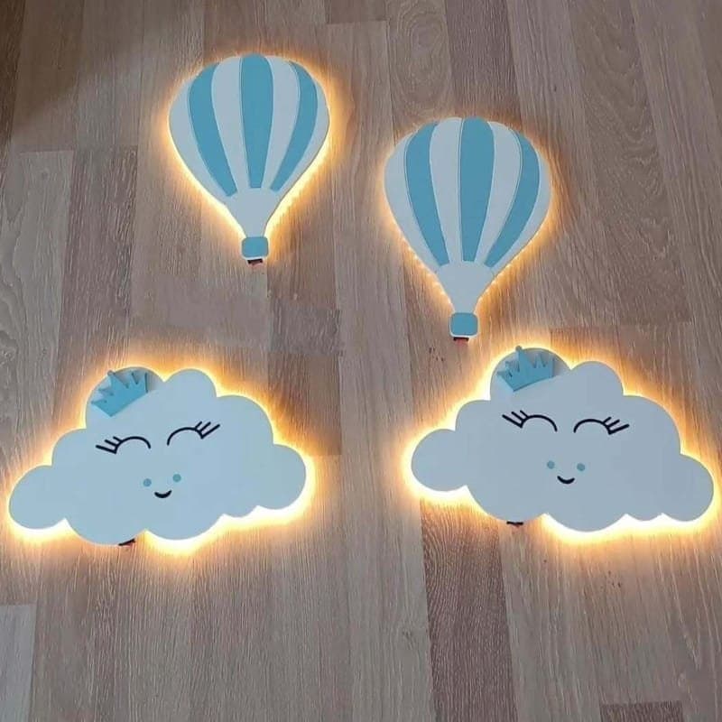 Nursery Hot Air Balloon and Cloud Wall Lamp Laser Cut Vector File