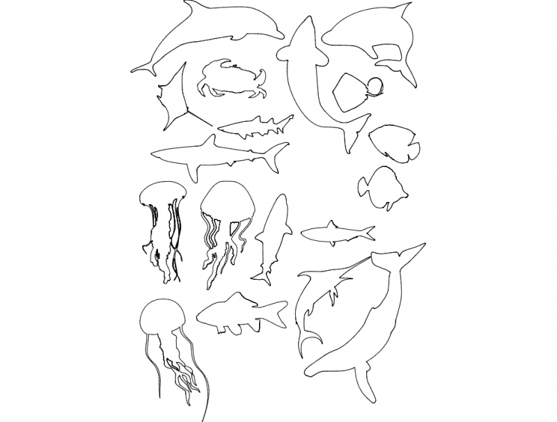 Ocean Life Animal Silhouettes Vector Collection DXF File