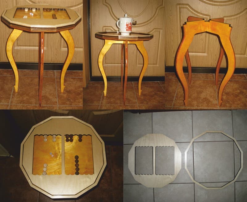 Octagonal Backgammon Game Side Table Laser Cut Vector File
