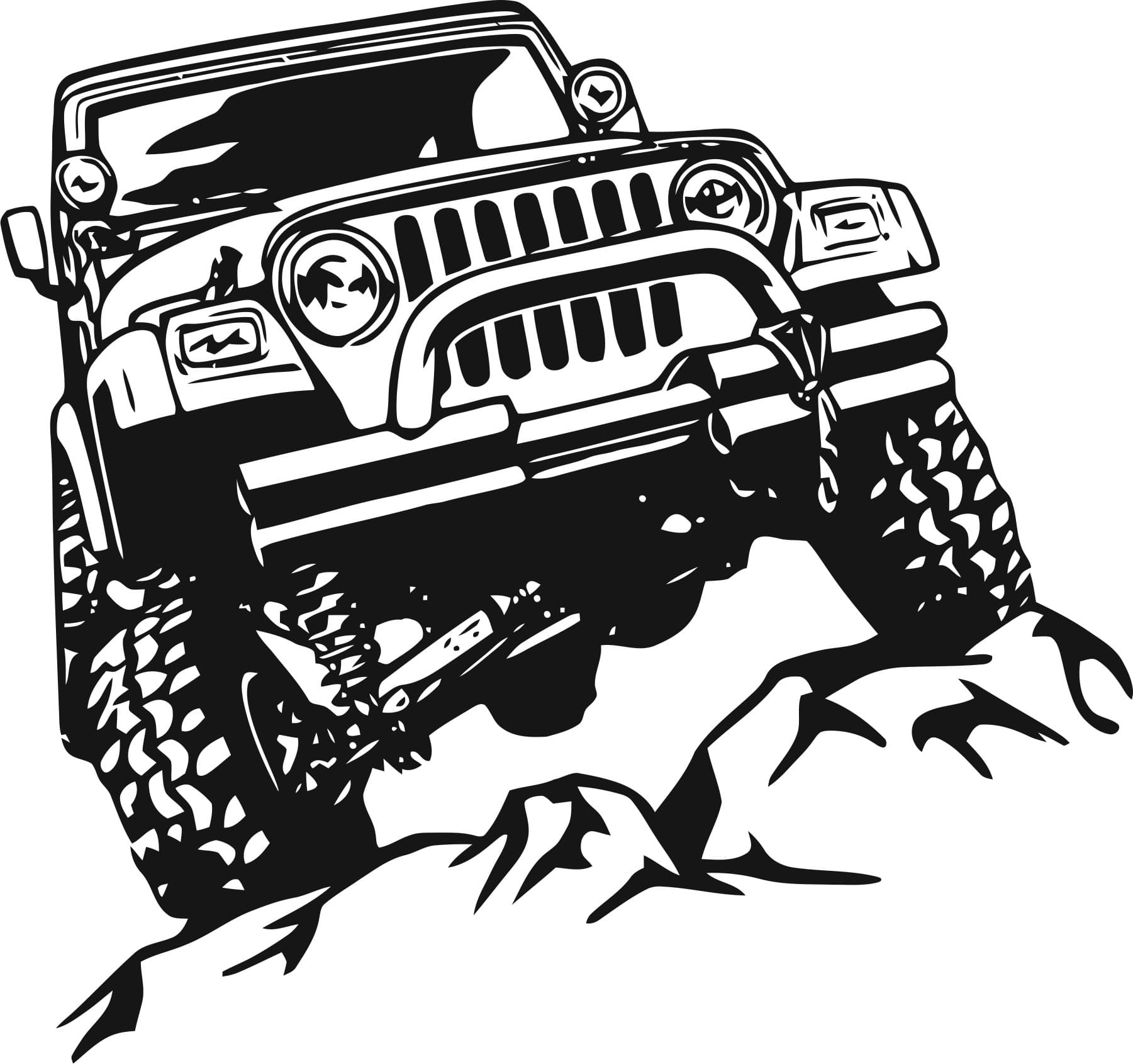 Off-Road Jeep Climbing Rocks Vector Design for CNC