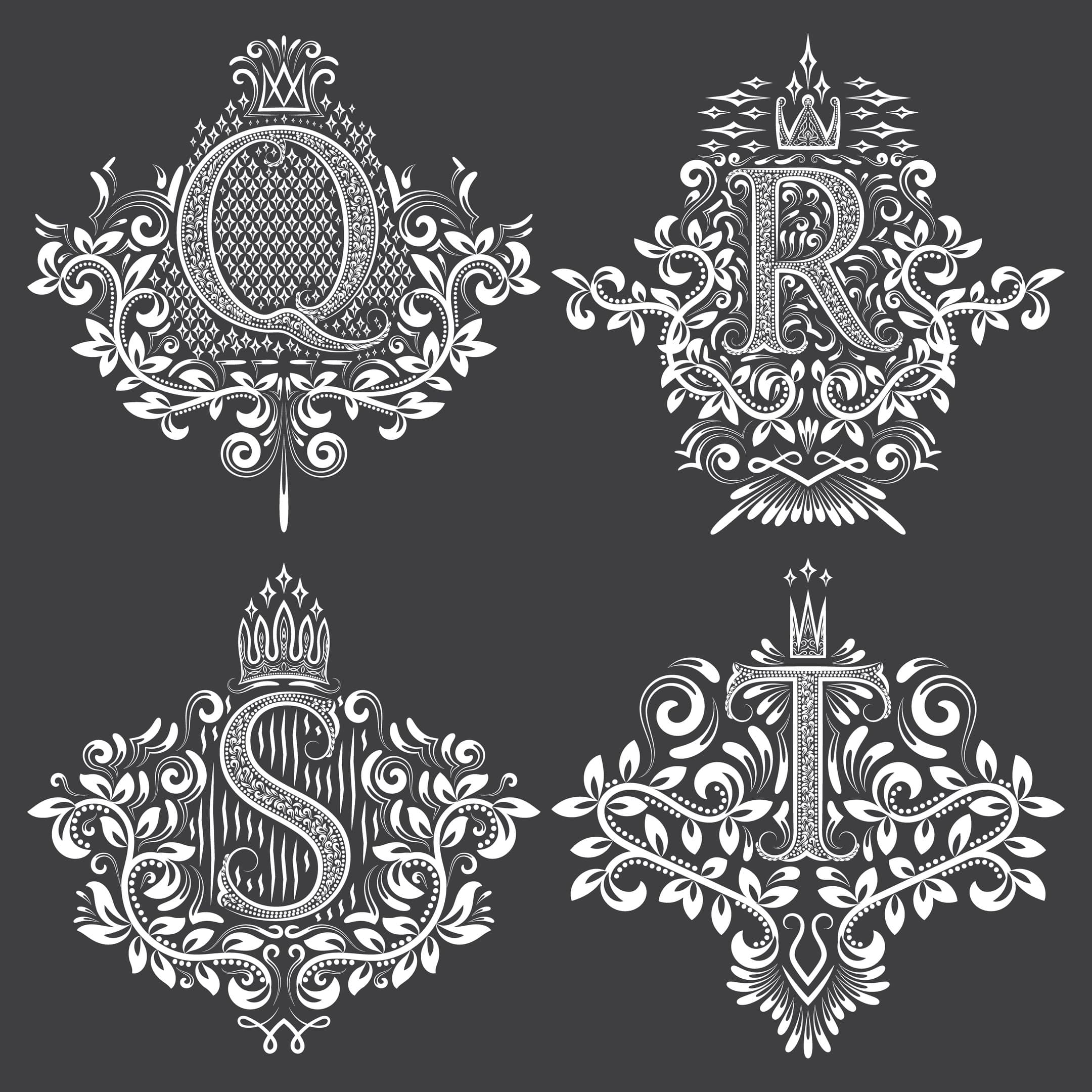 Ornamental Monogram Letters Q R S T Vector for Laser Cutting