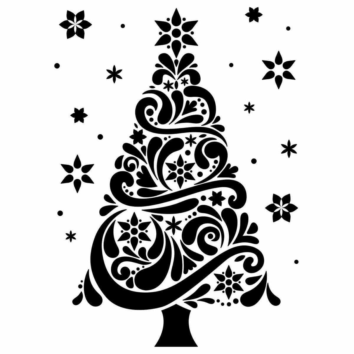 Ornamental Swirl Christmas Tree Vector Design for Laser Cutting