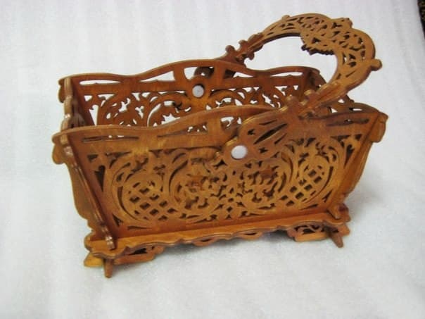 Ornate Decorative Basket with Handle Laser Cut Vector File