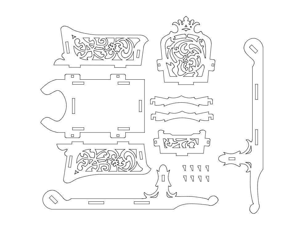Ornate Decorative Sleigh 3D Puzzle Laser Cut DXF File