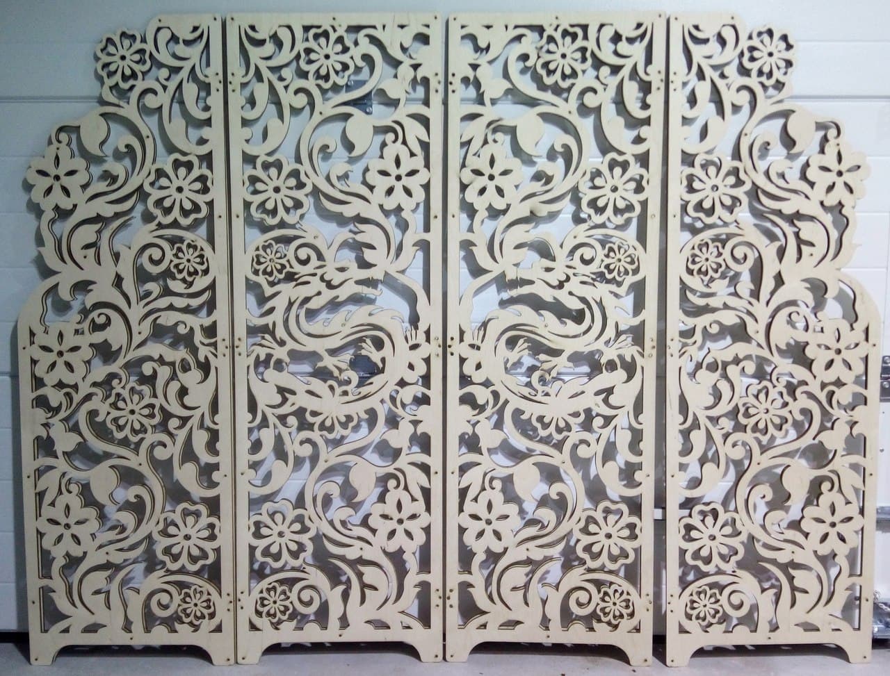 Ornate Dragon Floral Room Divider Laser Cut Vector File