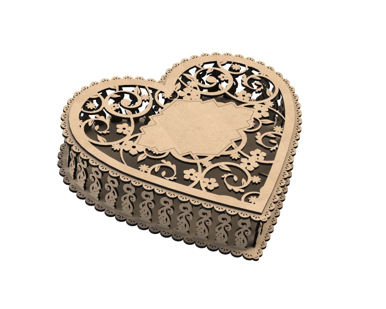 Ornate Heart Jewelry Box Laser Cut Vector File