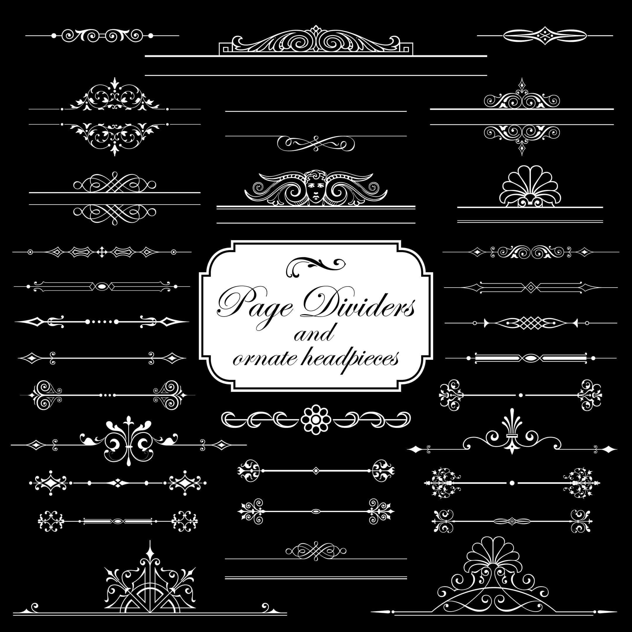 Ornate Page Dividers and Decorative Headpieces Vector Set