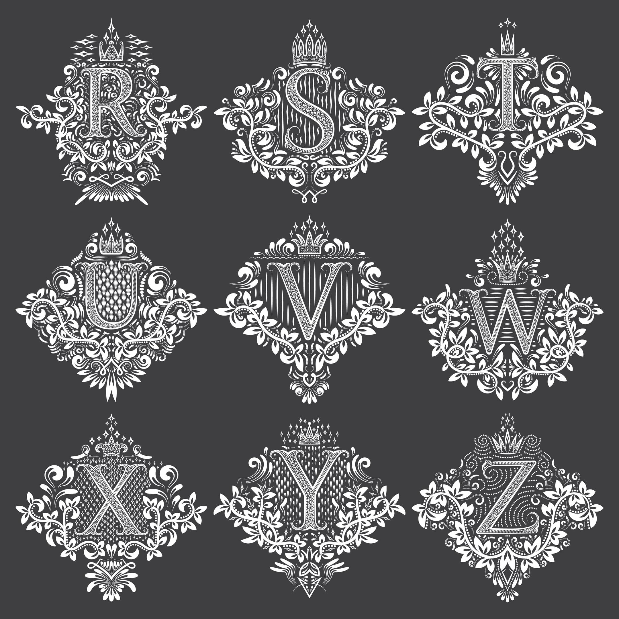 Ornate Vintage Monogram Letters R to Z Vector DXF CDR
