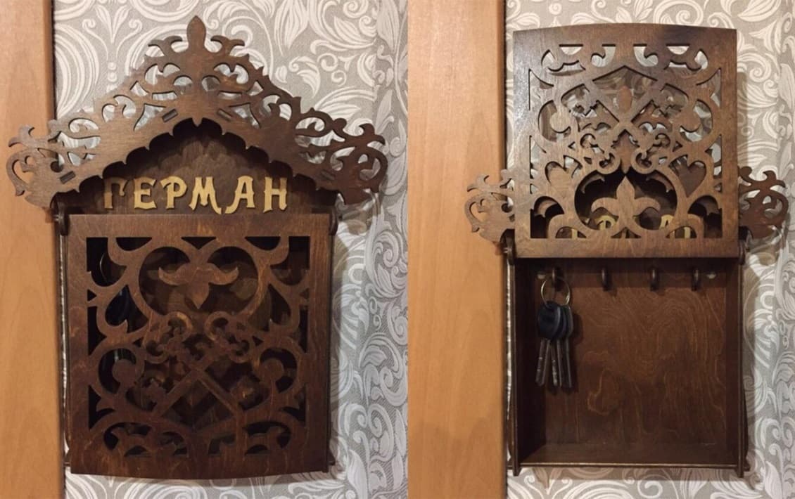 Ornate Wall-Mounted Key Holder Laser Cut Vector Plan