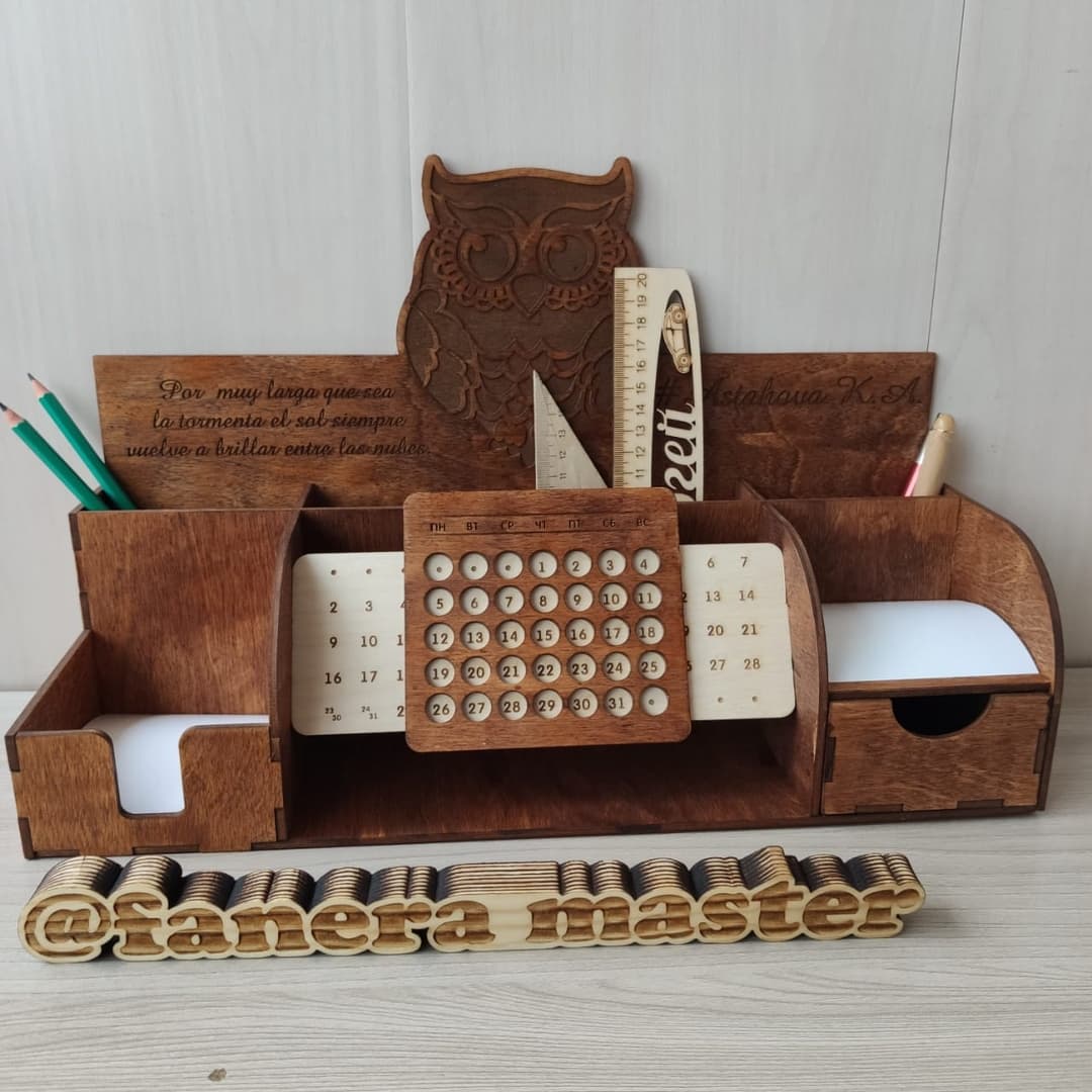 Owl Desk Organizer with Perpetual Calendar Laser Cut Vector