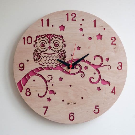 Owl on Branch Wall Clock Laser Cut Vector Design